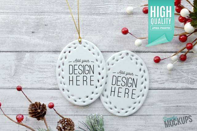Oval Open Work Porcelain Christmas Ornament, Mockup Double Sided - Add Your Own Image Template - High Quality Digital Download - image 1