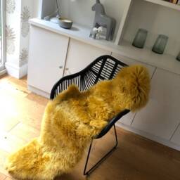 Mustard Yellow Genuine Sheepskin Rug , Ochre Large Rug, Sheepskin, Fur Interior Design Accessories, Chair Cover, Bed Throw - thumbnail 2
