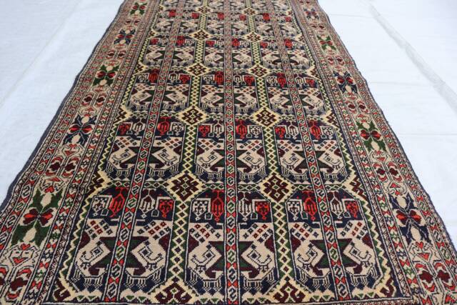 Beige Creamy 3'1x6'2 Ft Afghan Handmade Wool Rug, Turkmen Hand Knotted Top Quality Ala Bakhmal Oriental Rug Living Room 3x6 Entryway - image 1