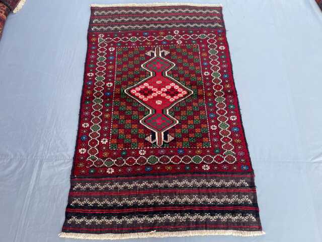2x4 Hand-Knotted Tribal Geometric Rug - Red Wool Small Accent Vintage Boho Persian Mat For Entryway, Kitchen, Or Office - image 1