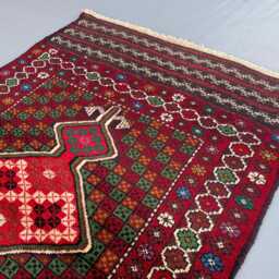 2x4 Hand-Knotted Tribal Geometric Rug - Red Wool Small Accent Vintage Boho Persian Mat For Entryway, Kitchen, Or Office - thumbnail 3