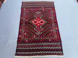 2x4 Hand-Knotted Tribal Geometric Rug - Red Wool Small Accent Vintage Boho Persian Mat For Entryway, Kitchen, Or Office - thumbnail 1