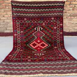 2x4 Hand-Knotted Tribal Geometric Rug - Red Wool Small Accent Vintage Boho Persian Mat For Entryway, Kitchen, Or Office - thumbnail 2
