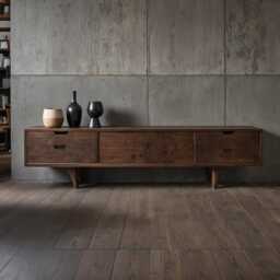 Oak Lowboard/Sideboard Walnut Console Table Tv Unit Living Room Cabinet Solid Wood - thumbnail 2