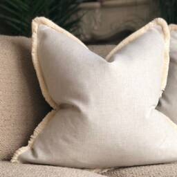 Natural Herringbone Cushion Cover - Luxury Pillows With Fringe Trim High Quality Warwick Fabric Neutral Cream Home Decor - thumbnail 2