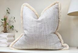 Natural Herringbone Cushion Cover - Luxury Pillows With Fringe Trim High Quality Warwick Fabric Neutral Cream Home Decor - thumbnail 1