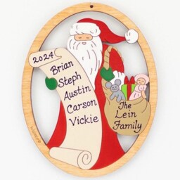 Personalized Santa List Christmas Ornament-Wood, Laser Cut, Hand Painted - thumbnail 3