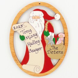 Personalized Santa List Christmas Ornament-Wood, Laser Cut, Hand Painted - thumbnail 2