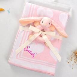 Personalized Baby Blanket Cotton Blanket - Pink Hearts Custom Monogram /Name Embroidered Gift Shower /Infant Warm Blanket Cozy