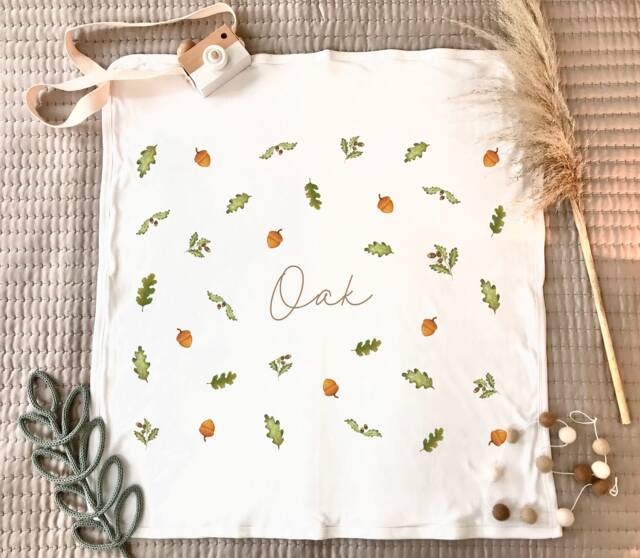 Personalized Baby Blanket Acorn & Leaf Print, Cotton Nursery Decor - image 1