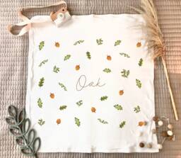 Personalized Baby Blanket Acorn & Leaf Print, Cotton Nursery Decor - thumbnail 1