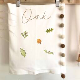 Personalized Baby Blanket Acorn & Leaf Print, Cotton Nursery Decor - thumbnail 2