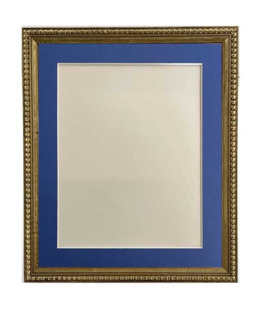 Crown Gold Photo Frame With Oxford Blue Mount, Wooden Bobbin Distressed - image 1