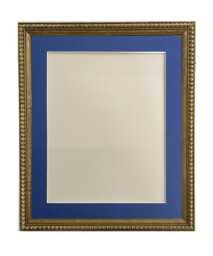 Crown Gold Photo Frame With Oxford Blue Mount, Wooden Bobbin Distressed