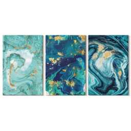 Set Of 3 Canvas Prints - Turquoise Abstraction Spilled Paint, Large Wall Art, Natural Textures Decor