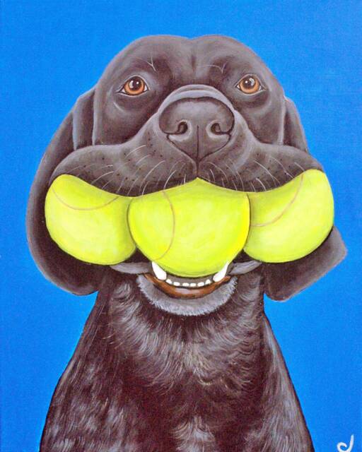 Black Lab Art Print Dog With Three Tennis Balls By Carol Iyer - image 1