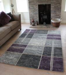 New Mauve Silver Grey Rugs Small Large Mats Modern Blocks Design UK