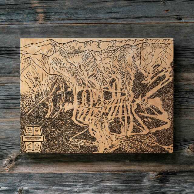 Kicking Horse, British Columbia Ski Trail Map - Engraved Wood Wall Art, Winter Cabin Decor, Snowboard Mountain Trail, Personal Family Gift - image 1