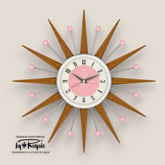 Teak Starburst Clock Mid Century Modern Wall Decor, 19 - image 1