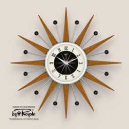 Teak Starburst Clock Mid Century Modern Wall Decor, 19 - thumbnail 4