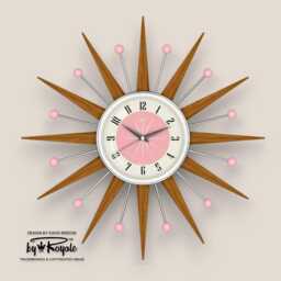 Teak Starburst Clock Mid Century Modern Wall Decor, 19