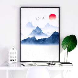 Office Decor Set X 3 Wall Art Prints, Home Japanese Art, Calming Zen Wall Decor, Japandi Illustration Living Room Minimalist - thumbnail 2