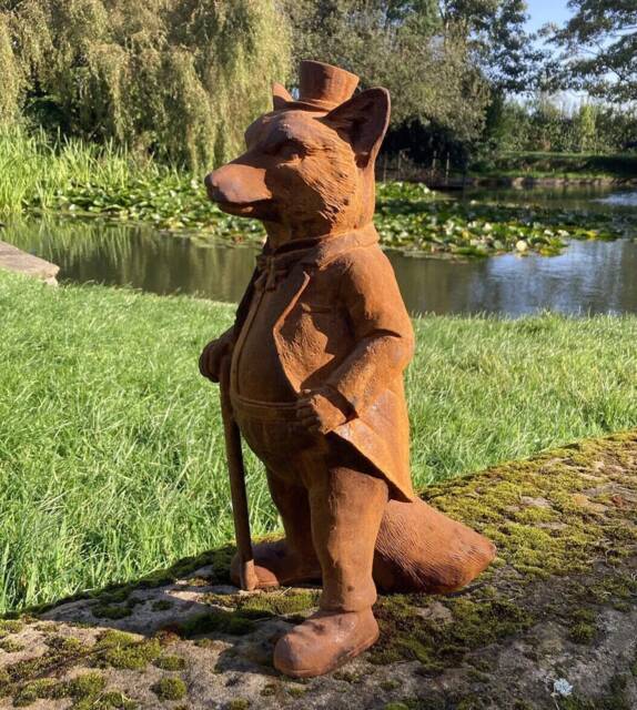 Large Metal Rusty Cast Iron Mr. Fox Garden Ornament Statue - image 1