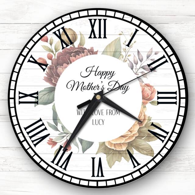 Watercolour Floral Mother's Day Gift Personalised Clock - image 1