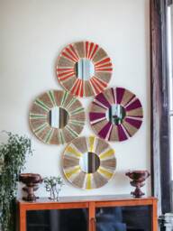 Retro Jute Mirror For Boho Home Decor, Perfect Bedroom Addition, Wall Hanging Mirror, Stylish Living Room Accent Piece - thumbnail 1