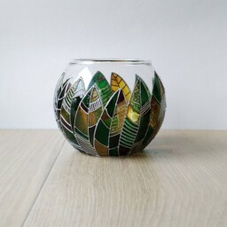 Hand Painted Glass Succulent Planter Green Leaves Sphere Vase - thumbnail 3