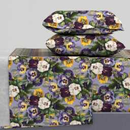 Floral Pansies Cotton Sateen Sheet Set - Purple Victorian Bedding