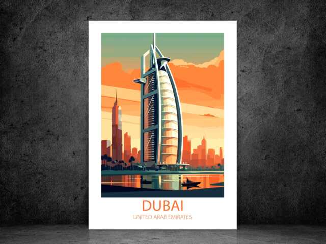 Dubai - Abstract Art Skyline Colourful Wall Print Gift Idea Bespoke Poster A5 A4 A3 Framed Or Unframed - image 1