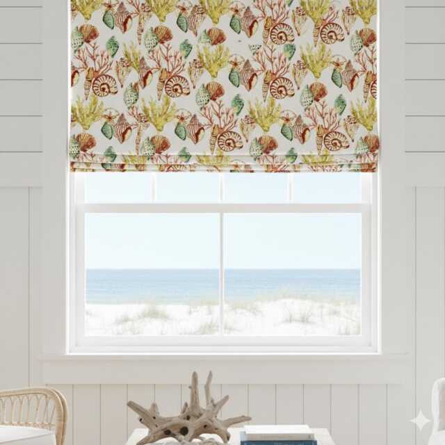 Sea Life Shell Tropical Linen Roman Shade - Cl1159 - image 1