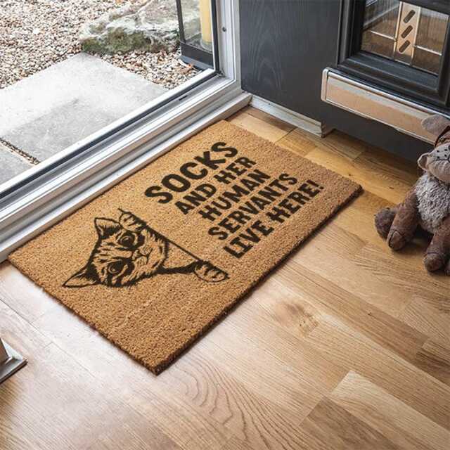 Personalised Cat & Their Human Servants Live Here Custom Indoor Coir Door Mat - 60x40cm