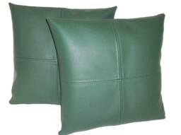 "2 Dark Green Check Faux Leather Cushion Covers 16"" 18"" 20"