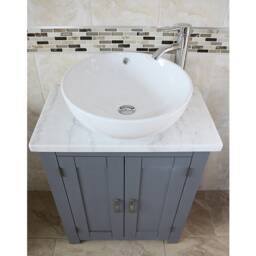Bathroom Vanity Unit - Grey Slimline Cabinet White Marble Worktop 310Gwmcbc - thumbnail 3