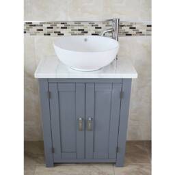 Bathroom Vanity Unit - Grey Slimline Cabinet White Marble Worktop 310Gwmcbc - thumbnail 2
