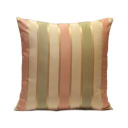 Beige Pillow, Throw Pillow Cover, Decorative Cushion Pillowcase, Accent Silk Blend, Salmon Pink & Green Stripes