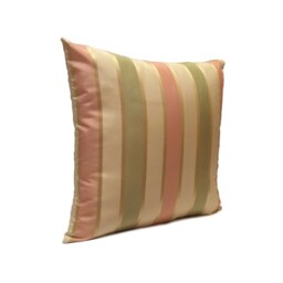 Beige Pillow, Throw Pillow Cover, Decorative Cushion Pillowcase, Accent Silk Blend, Salmon Pink & Green Stripes - thumbnail 2