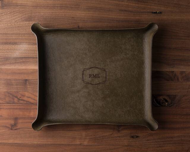 Framed Monogram Leather Catchall - Custom Leather Valet Tray, Personalized Groomsmen Gift, 3rd Anniversary Monogram Gift For Him - image 1