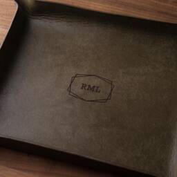 Framed Monogram Leather Catchall - Custom Leather Valet Tray, Personalized Groomsmen Gift, 3rd Anniversary Monogram Gift For Him - thumbnail 2