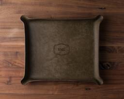 Framed Monogram Leather Catchall - Custom Leather Valet Tray, Personalized Groomsmen Gift, 3rd Anniversary Monogram Gift For Him