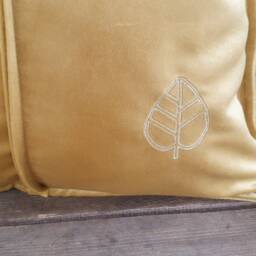 Luxury Velvet Throw Pillow - Soft Decorative Cushion With Elegant Leaf Embroidery - 20x20 Inch Yellow Cover Insert - thumbnail 3