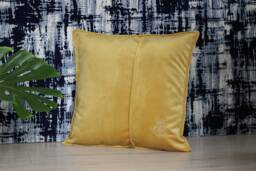 Luxury Velvet Throw Pillow - Soft Decorative Cushion With Elegant Leaf Embroidery - 20x20 Inch Yellow Cover Insert - thumbnail 1