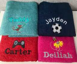 Personalised Embroidered Bath Towels/Bath Sheets 650 Gms Towels, Choose A Design, Add Any Name, Towels & Sheets
