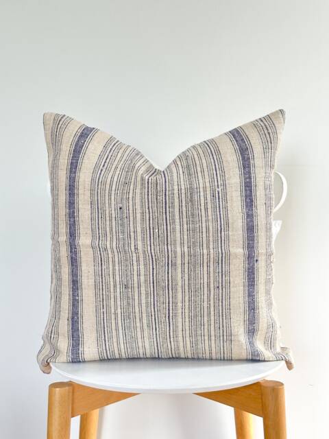 Indigo Neutral Tribal Hemp Hand Woven Natural Dye Color Lumbar Pillow Cover - image 1