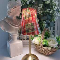Cordless Touch Lamp. Beautiful Decoupaged Green & Red Tartan Usb Rechargeable Table Lamp.hand Decorated - thumbnail 2