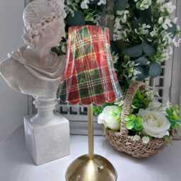 Cordless Touch Lamp. Beautiful Decoupaged Green & Red Tartan Usb Rechargeable Table Lamp.hand Decorated - thumbnail 4