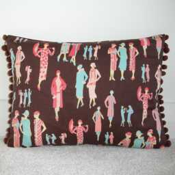 "Cushion Cover 1920S Fashion Ladies Liberty Fabric With Pom Trim 16"" X 12" - thumbnail 1