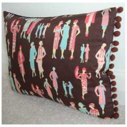 "Cushion Cover 1920S Fashion Ladies Liberty Fabric With Pom Trim 16"" X 12" - thumbnail 3
